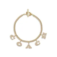 Goldtone & Faux Pearl Signature Charm Curb Chain Bracelet
