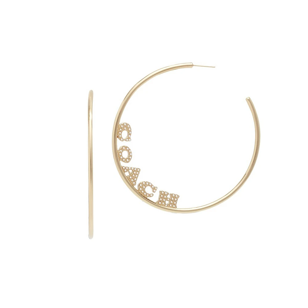 Goldtone & Pearl Signature Large Hoop Earrings