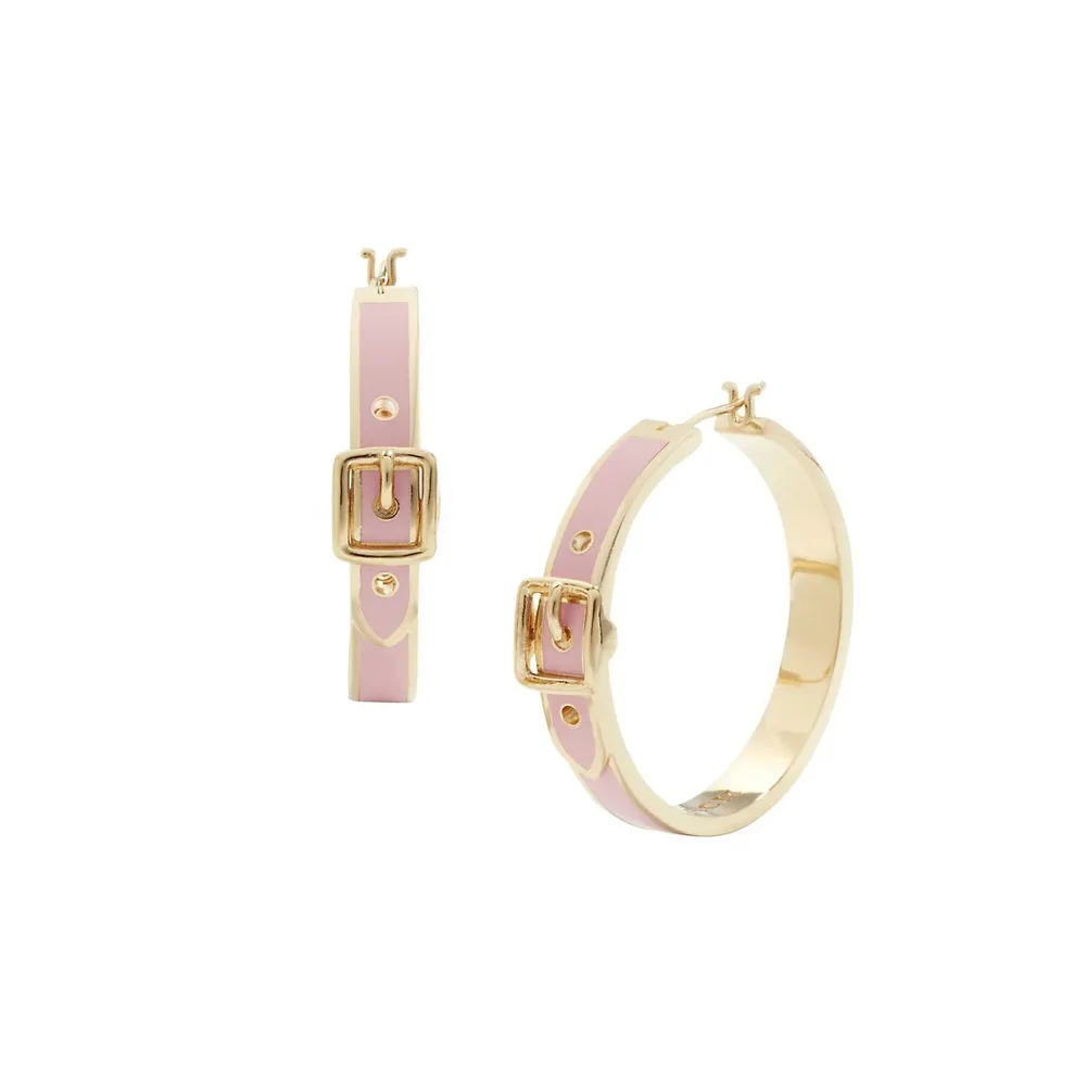 Goldtone, Crystal & Enamel Buckle Hoop Earrings