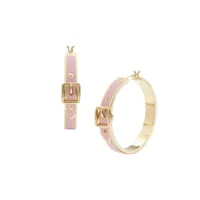 Goldtone, Crystal & Enamel Buckle Hoop Earrings