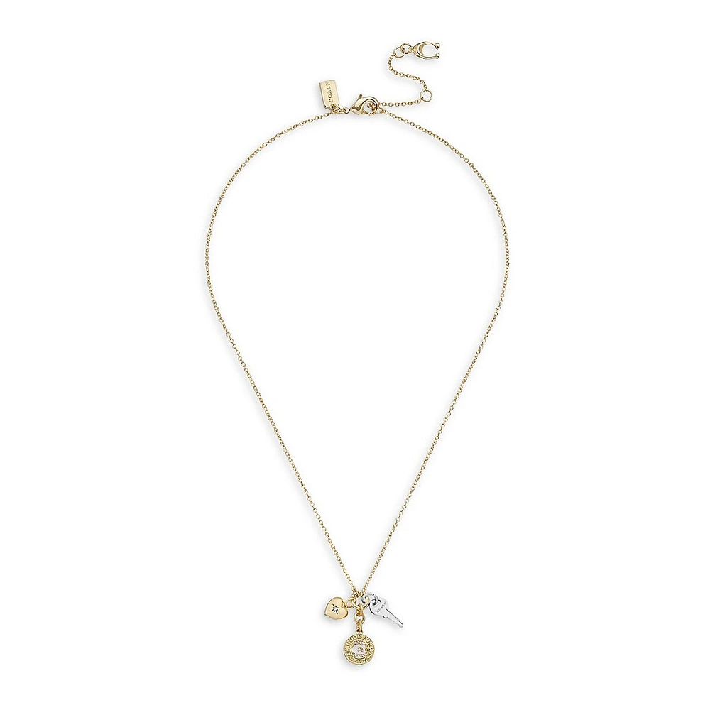 Two-Tone & Crystal Signature 3-Charm Pendant Necklace