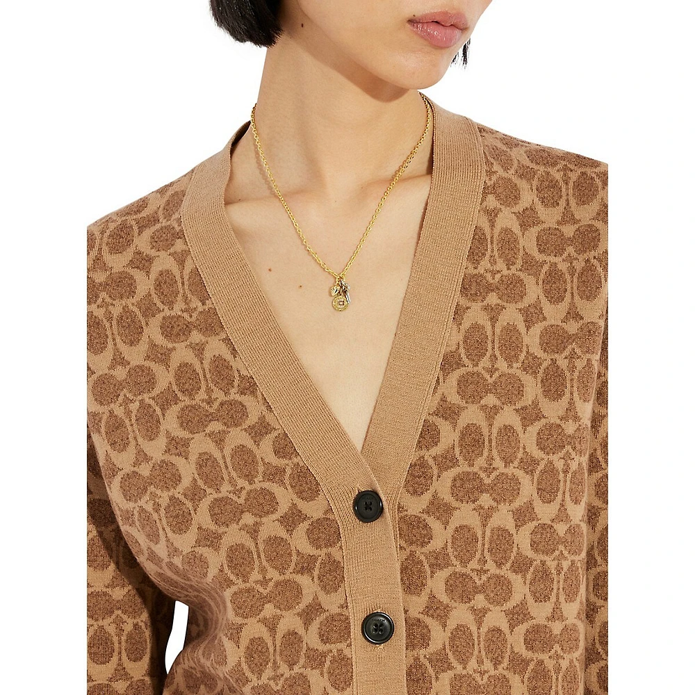 Two-Tone & Crystal Signature 3-Charm Pendant Necklace