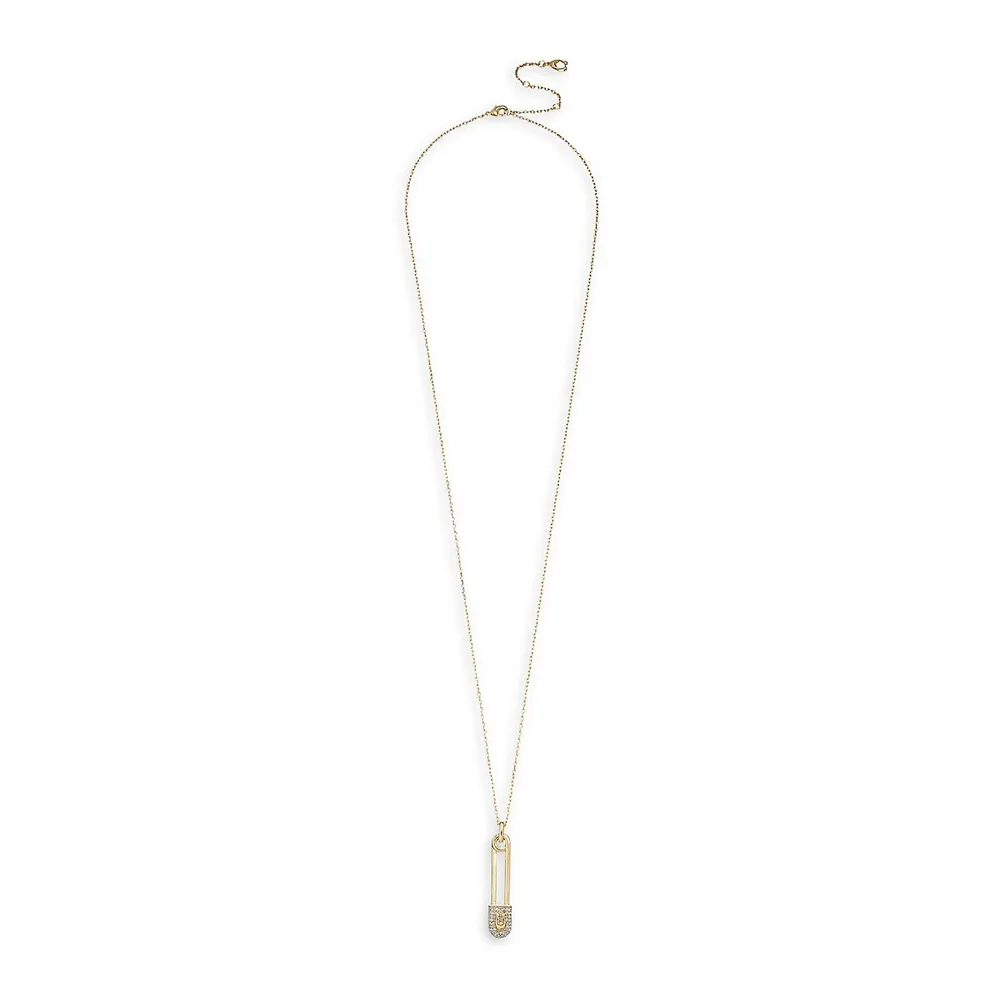 Two-Tone & Crystal Signature Pin Pendant Necklace