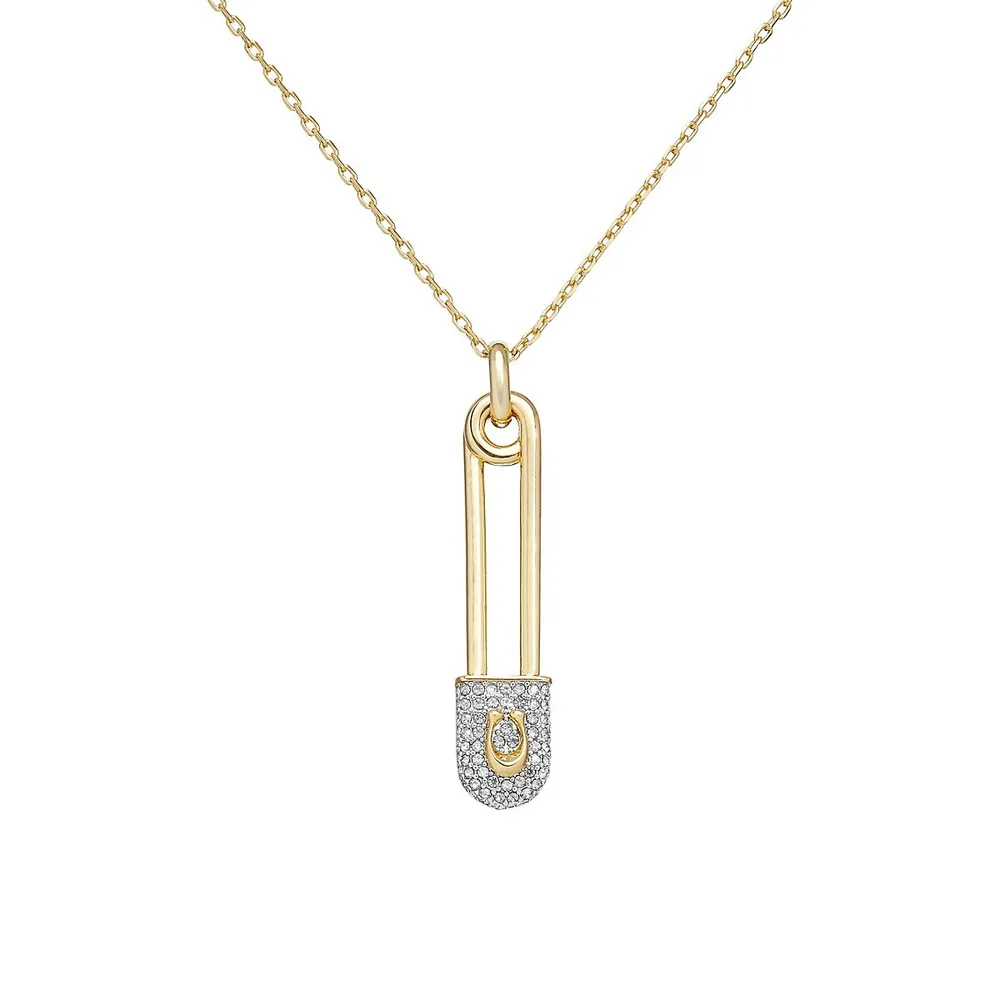 Two-Tone & Crystal Signature Pin Pendant Necklace