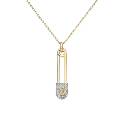 Two-Tone and Crystal Signature Pin Pendant Necklace