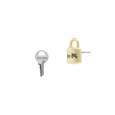 Two-Tone Signature Lock and Key Stud Earrings