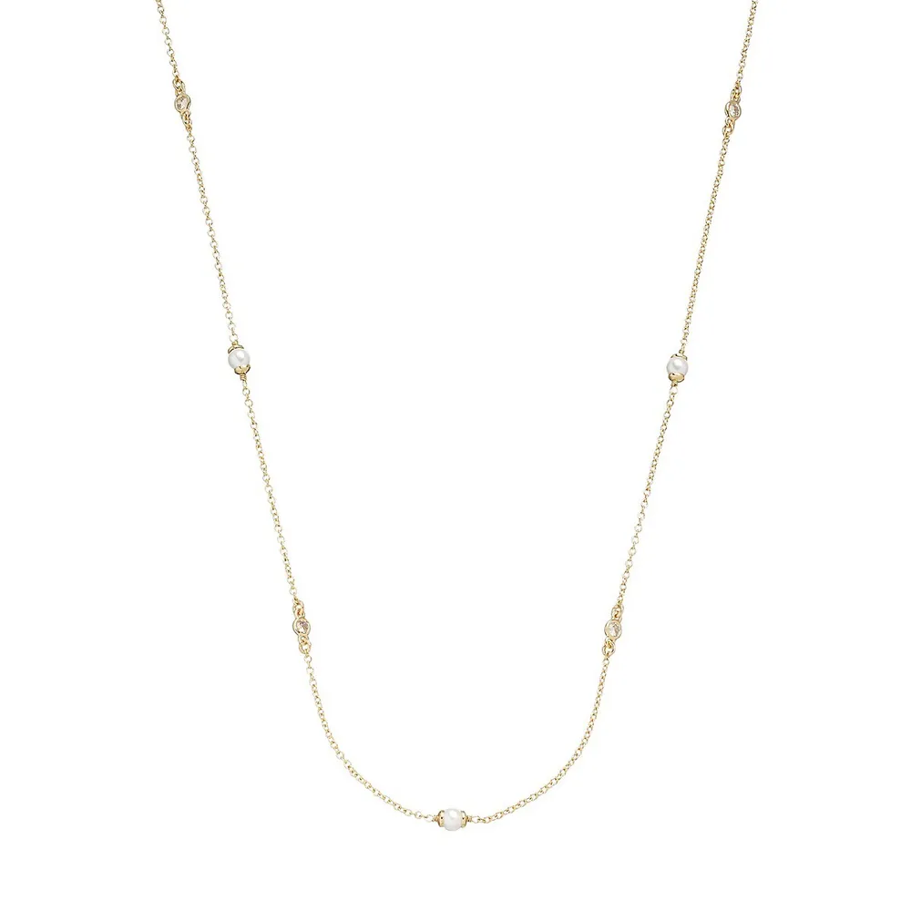 Goldtone, Faux Pearl & Cubic Zirconia Station Necklace