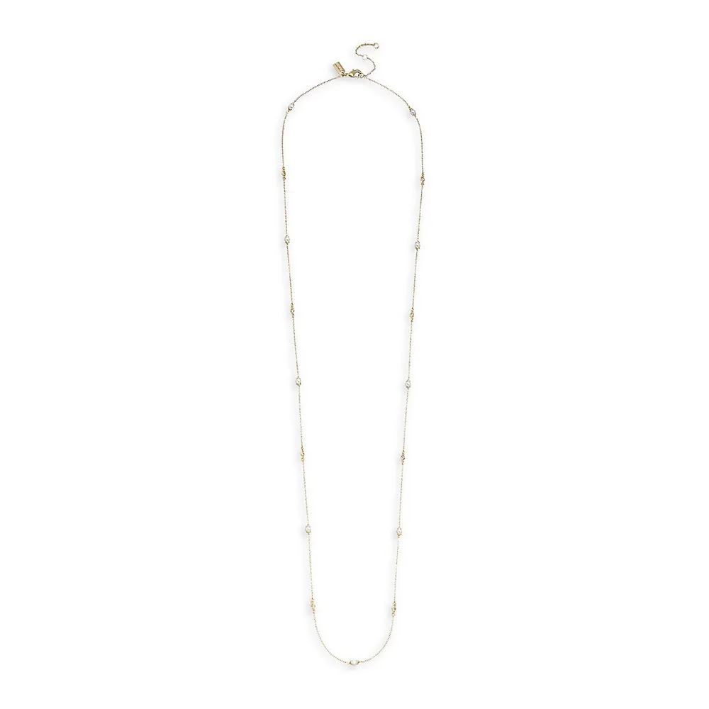 Goldtone, Faux Pearl and Cubic Zirconia Station Necklace