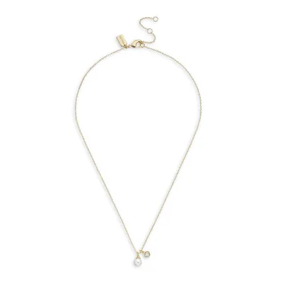 Goldtone, Faux Pearl and Crystal Charm Pendant Necklace