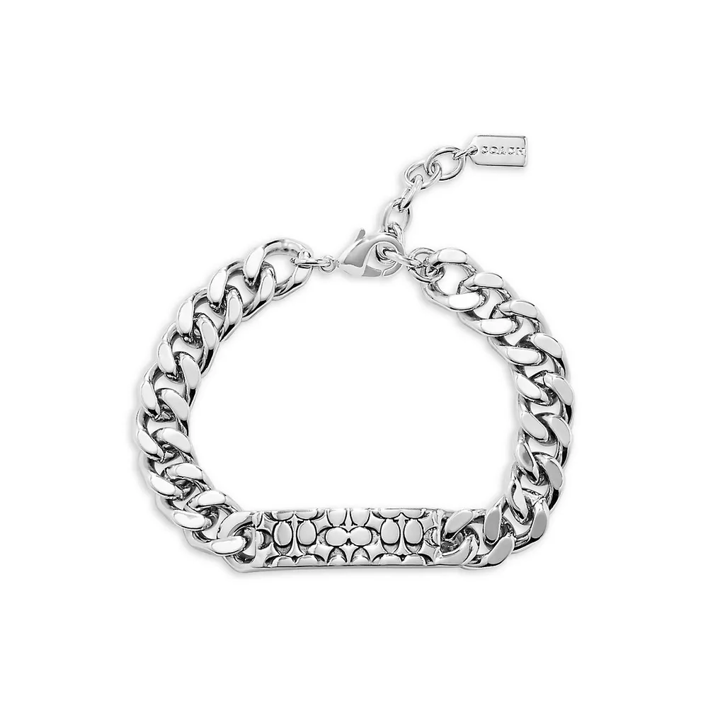 Rhodium-Plated Quilted Signature Link Bracelet