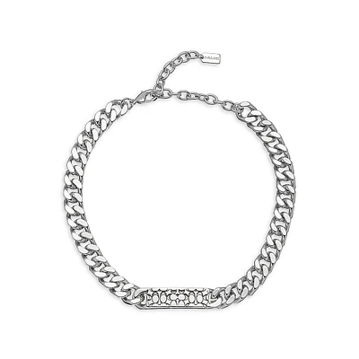 Rhodium-Plated Quilted Signature Link Necklace