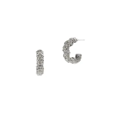 Goldtone and Glass Crystal Signature Pavé Tea Rose Hoop Earrings