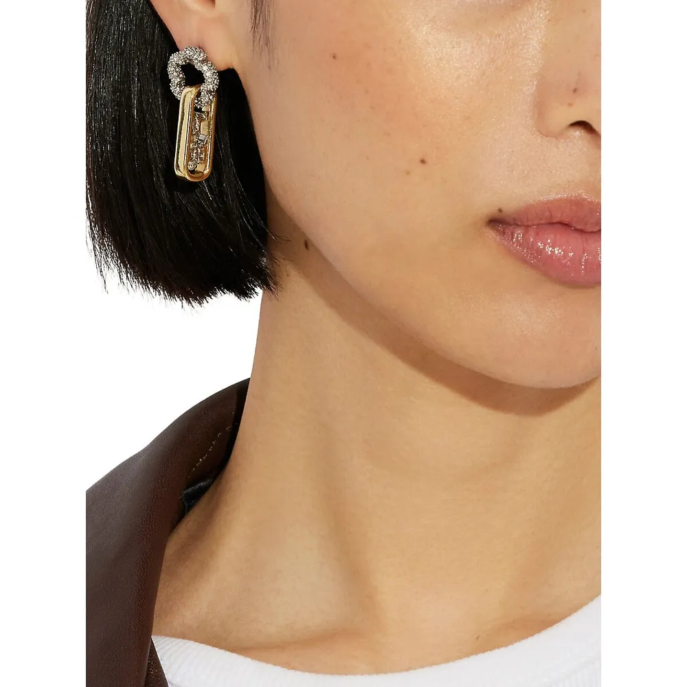 Goldtone and Glass Crystal Signature Pavé Tea Rose Drop-Link Earrings