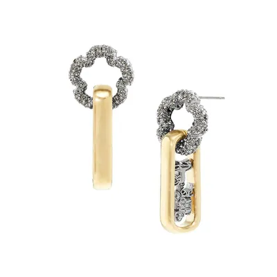 Goldtone and Glass Crystal Signature Pavé Tea Rose Drop-Link Earrings