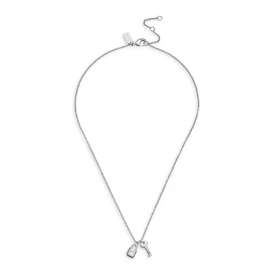 Rhodium-Plated and Glass Crystal Signature Lock and Key Charm Pendant Necklace