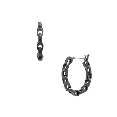 Black-Finish Signature Link Hoop Earrings