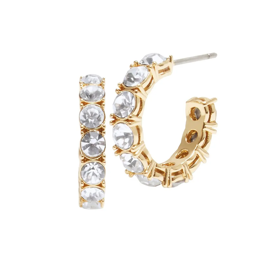 Goldtone & Glass Crystal Tennis Huggie Earrings