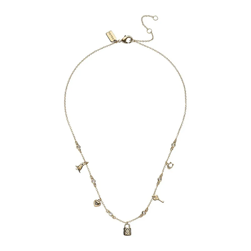 Goldtone & Cubic Zirconia Iconic Mini-Charm Necklace