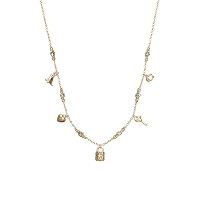 Goldtone & Cubic Zirconia Iconic Mini-Charm Necklace