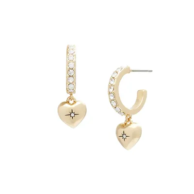 Goldtone & Glass Crystal Iconic Heart Huggie Earrings