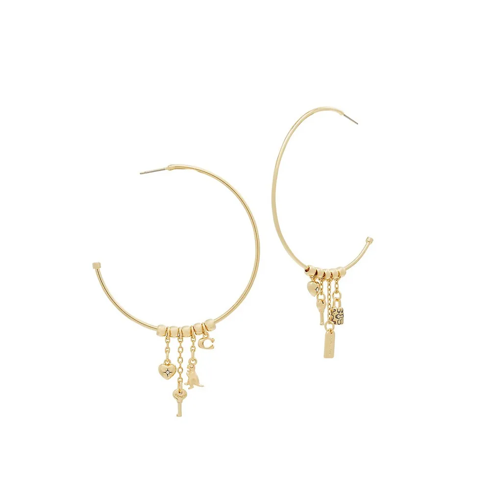Goldtone & Glass Crystal Iconic Charm Hoop Earrings
