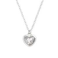 Silvertone & Crystal Heart Pendant Necklace