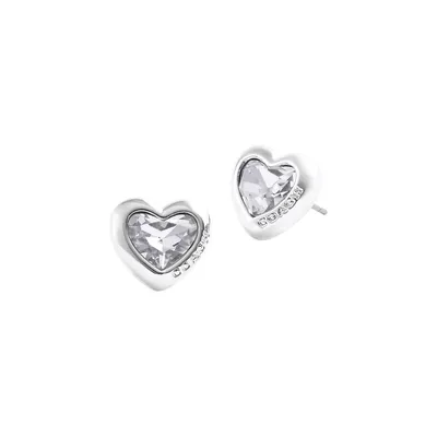 Silvertone & Crystal Heart Stud Earrings