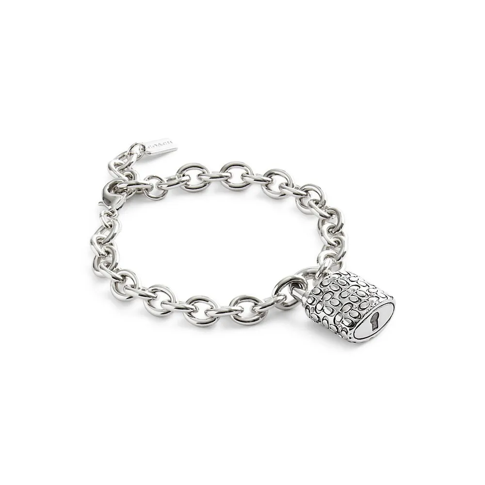 Silvertone & Crystal Signature Quilted Padlock Charm Bracelet