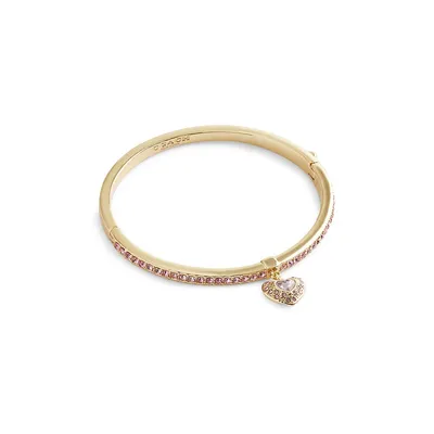 Goldtone & Crystal Heart Charm Bangle Bracelet