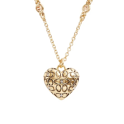 Goldtone & Cubic Zirconia Signature Quilted Heart Pendant Necklace