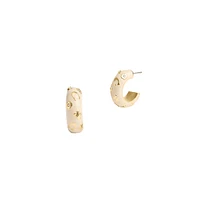 Signature Daisy Goldtone, Enamel & Glass Crystal Huggie Hoop Earrings