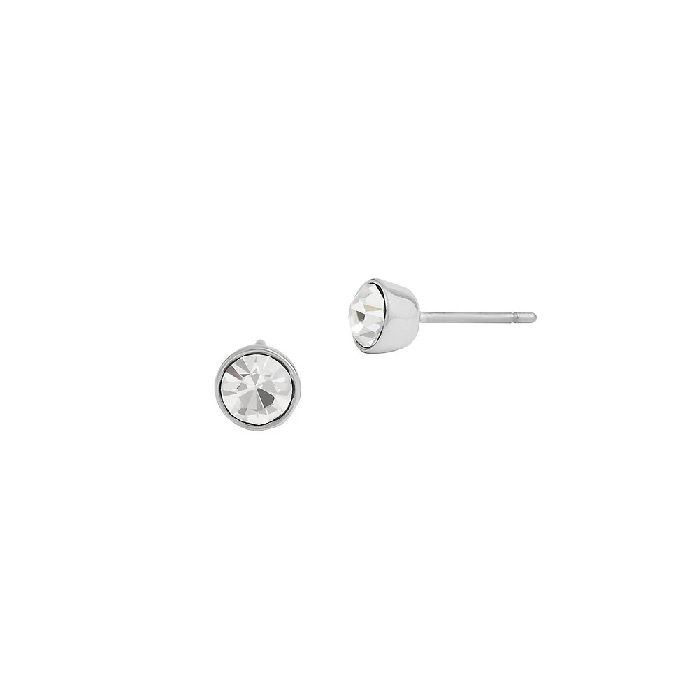 Rhodium-Plated & Glass Crystal Halo Stone Convertible Stud Earrings