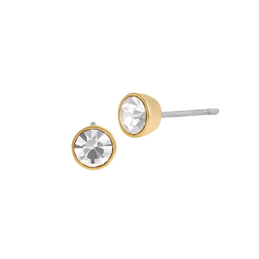 Goldtone & Glass Crystal Halo Stone Convertible Stud Earrings