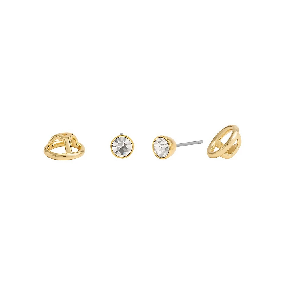 Goldtone & Glass Crystal Halo Stone Convertible Stud Earrings