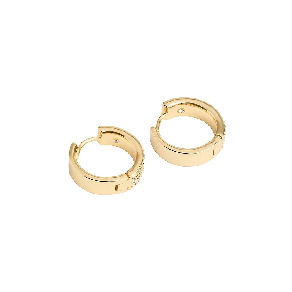 Goldtone & Glass Crystal Pavé Huggie Hoop Earrings