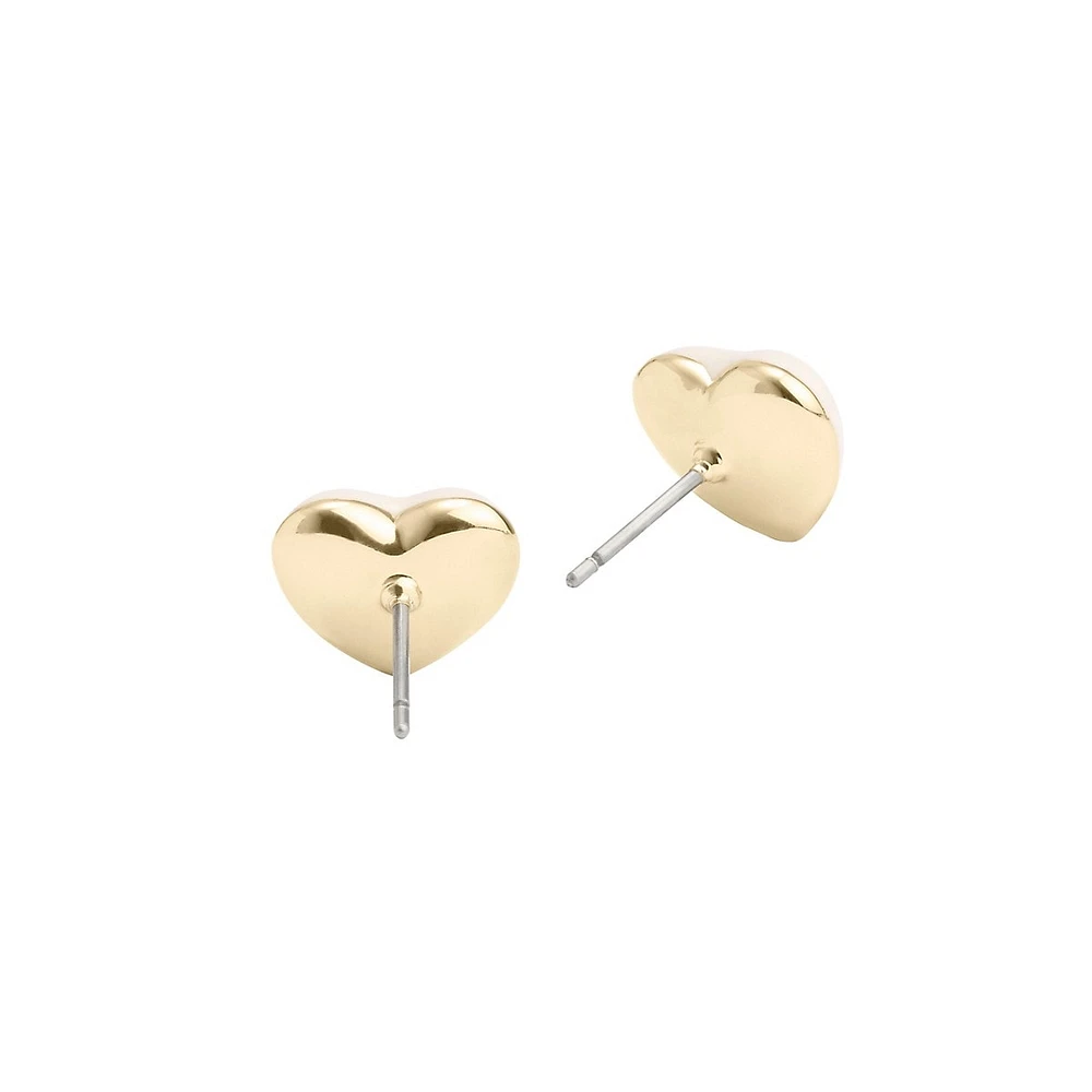 Goldtone & Enamel Signature C Heart Stud Earrings