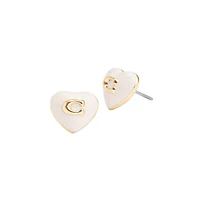 Goldtone & Enamel Signature C Heart Stud Earrings