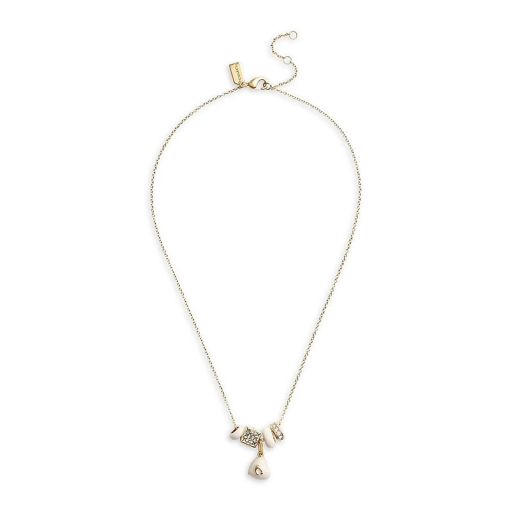 Goldtone, Enamel & Crystal Signature C Enamel Heart Charm Pendant Necklace