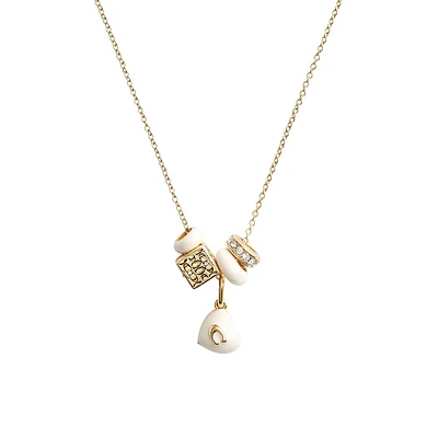 Goldtone, Enamel & Crystal Signature C Enamel Heart Charm Pendant Necklace