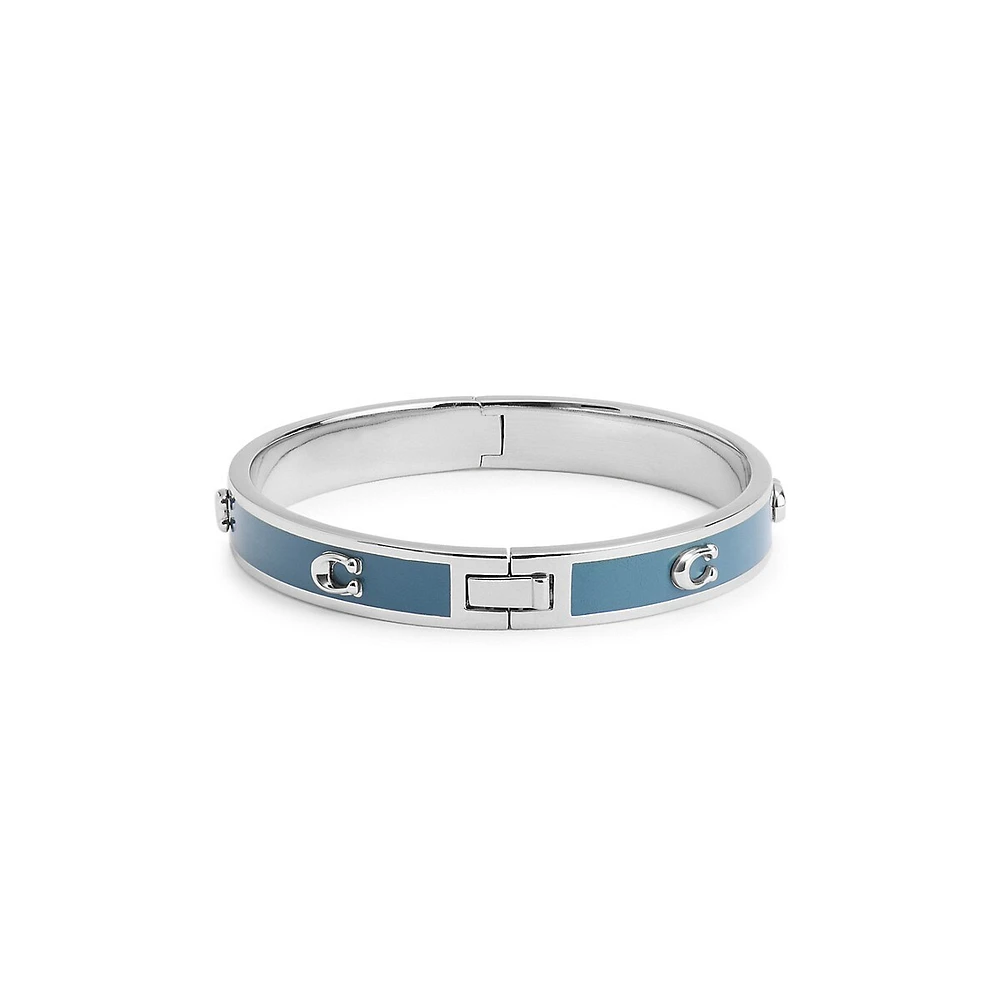 Signature C Rhodium-Plated & Enamel Bangle Bracelet