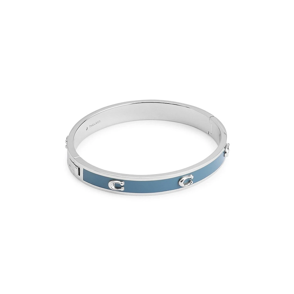 Signature C Rhodium-Plated & Enamel Bangle Bracelet