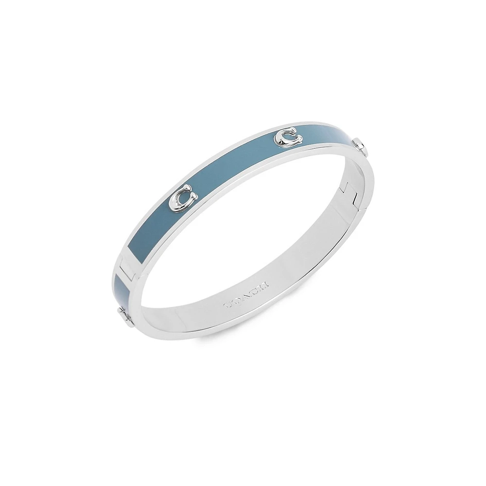 Signature C Rhodium-Plated & Enamel Bangle Bracelet