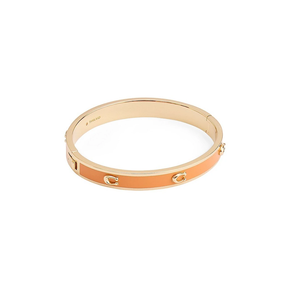 Signature C Goldtone & Orange Enamel Bangle Bracelet