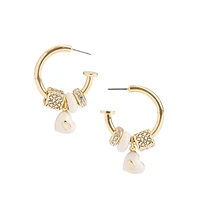 Goldtone, Enamel & Crystal Signature C Heart Charm Hoop Earrings