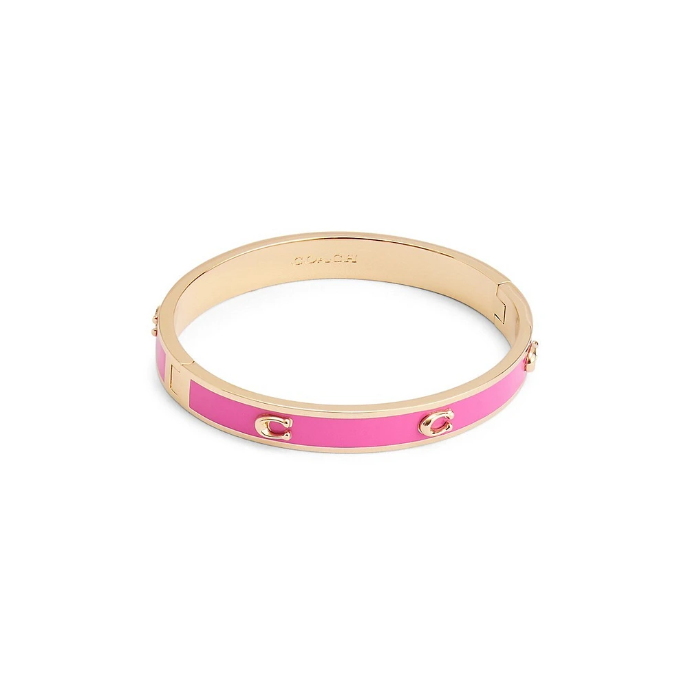 Signature C Goldtone & Pink Enamel Bangle Bracelet