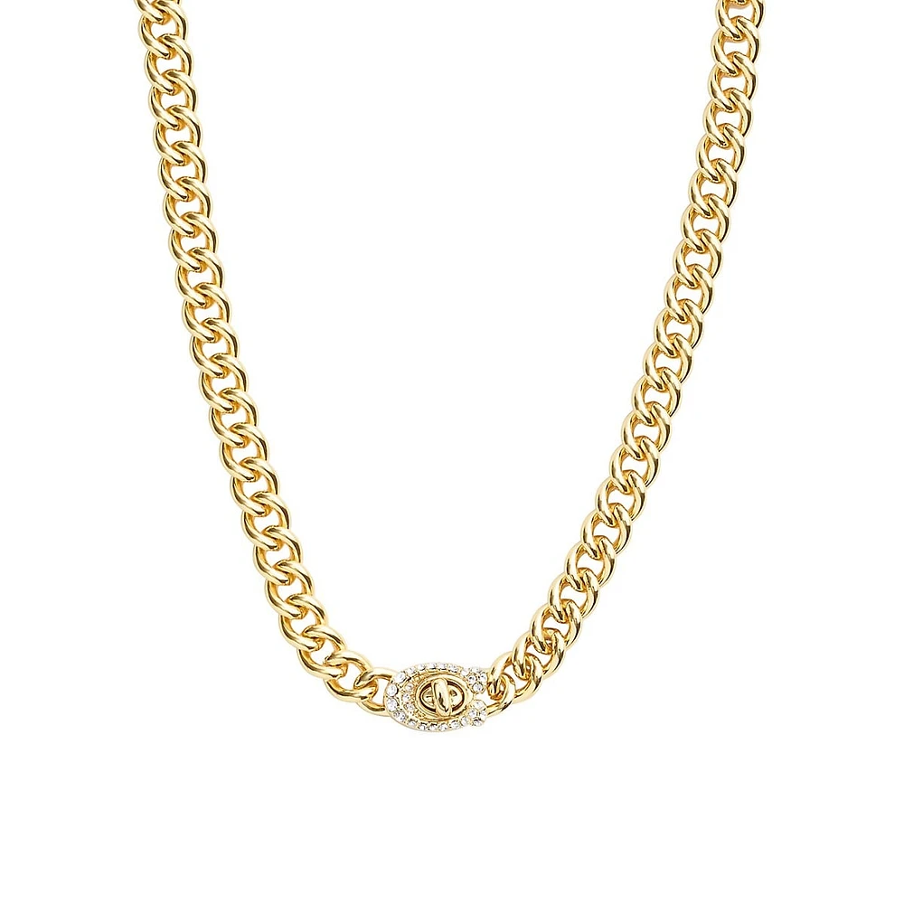 Goldtone & Glass Crystal Signature C Pavé Turnlock Chain Necklace