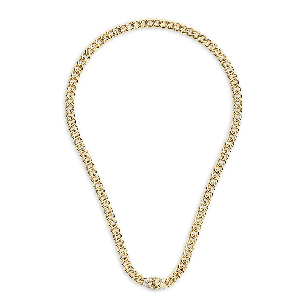 Goldtone & Glass Crystal Signature C Pavé Turnlock Chain Necklace