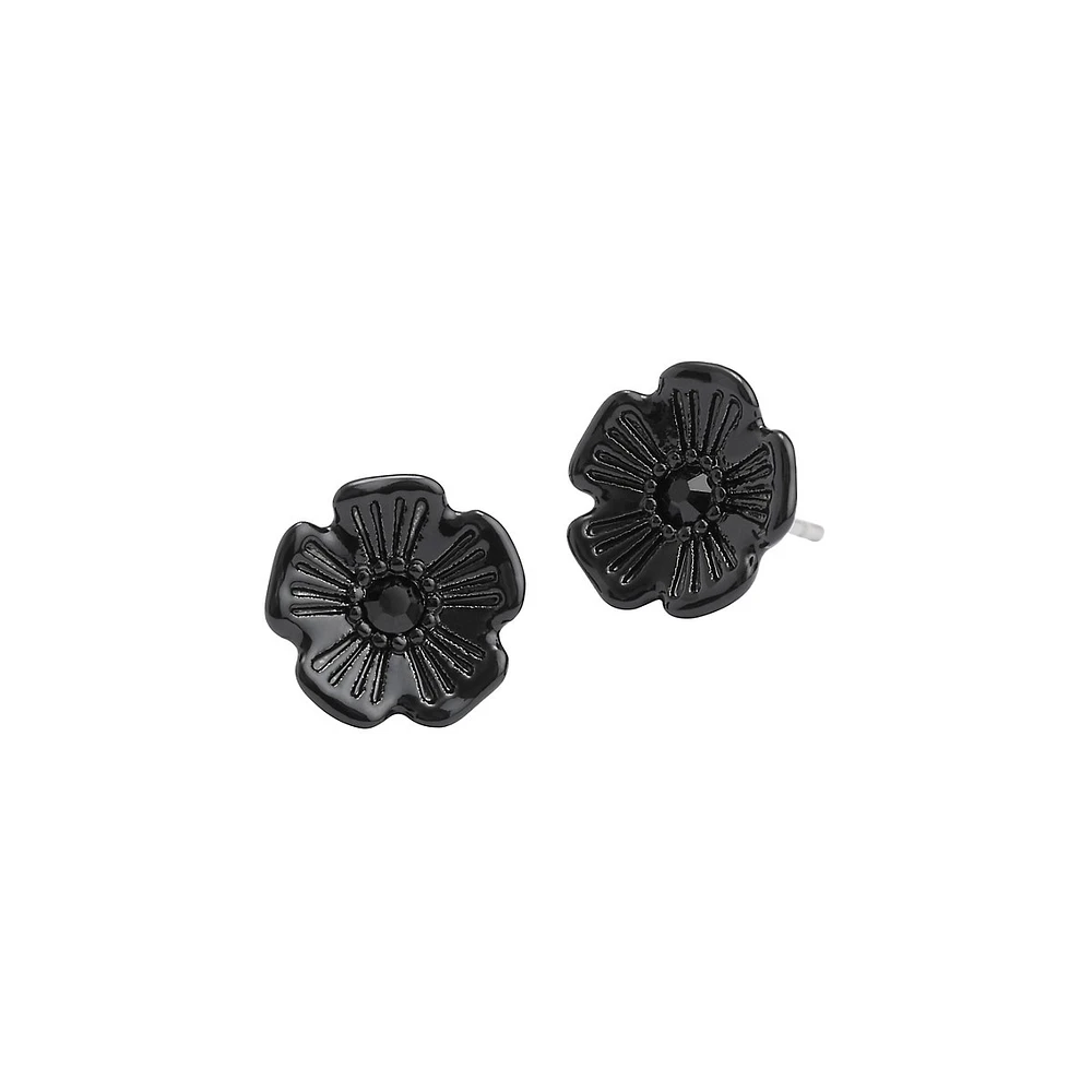 Hematite-Finish & Glass Crystal Signature Tea Rose Stud Earrings