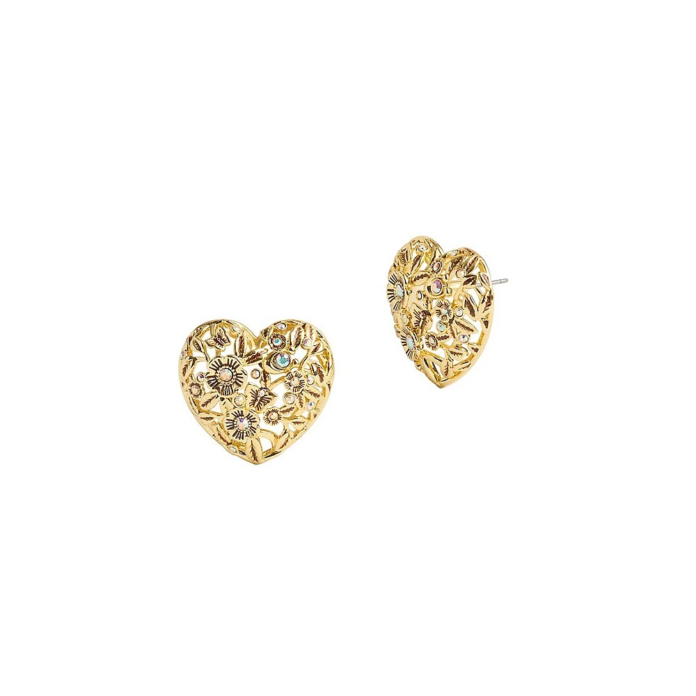 Goldtone & Crystal Signature Statement Heart Stud Earrings