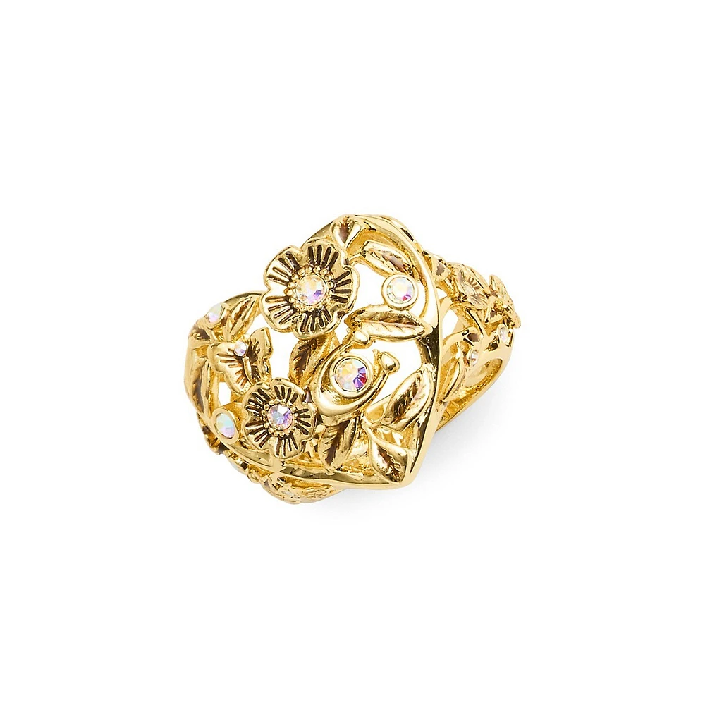 Goldtone & Crystal Signature Heart Cocktail Ring